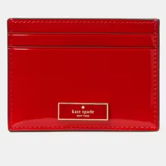 kate spade Bridget Patent Small Slim Card Holder KS Bright Red NWT - Picture 1 of 3